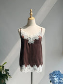 Lace Splices Women Silk Camisole Top Summer Simple Ladies Sleeveless Sling Tank Top