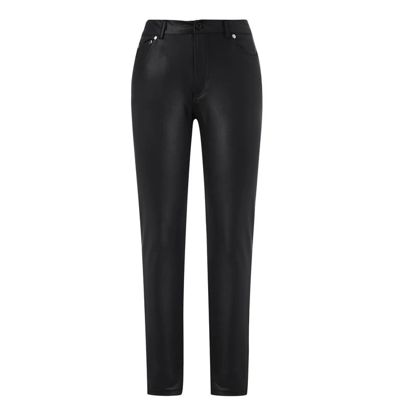 Women High Waisted Faux Leather Legging Solid Shaping Butt Push Up Leggings Stretchy Slim Fit Trousers with Pockets