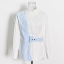 Women Shirt Autumn Single Breasted Patchwork Ladies Blouse Female Tops Loose Leisure