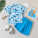 Summer Kids Boys Shorts Set Short Sleeve Tree Print T-shirt Elastic Waist Shorts Clothes Outfit