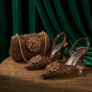Rhinestone high heel shoe And Bag Pointed-Toe Shoes