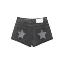 Women With Rivet Denim Solid Front Zipper Back Mini Shorts Female Chic Lady Shorts