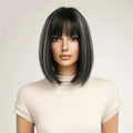 Wig Medium Length Linen Brown Hair Highlighted Mixed Color Bobo Short Hair Shoulder Straight Bangs Wigs