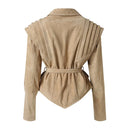 Women's Leather Jacket Short Coat Female Motorcycle Turn Down Collar Lady Streetwear Coat with Belt