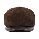 Brown leather cap on a white background with text at the bottom, Obroi