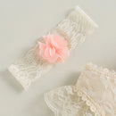 Summer Infant Baby Girl Outfits Sleeveless Backless Lace Bodysuit Dress Headband Clothes Set