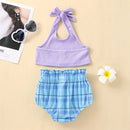 Toddler Kid Baby Girls Summer Clothing Outfit Sets Purple Hanging Neck Sleeveless Tank Tops