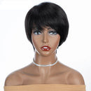 Mannequin head with a black wig on a white background, featuring the brand 'Obroi'.