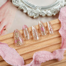 24PCS Nails Gentle Star Moon Bow Design Almond Press on Nails with Glossy Gilt Nail Art