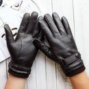 Men's Real Leather Skin Winter Warm Lining Button Wrist Driving Riding Touch Screen Gloves