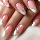 24pcs White French Press on Nails Ins Simple Rhinestone False Nail Tips Full Cover Nude Pink Round Head Fake Nails