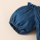 Baby Girls Floral Romper Puff Short Sleeve Ruched Bodysuit Smocked Jumpsuit with Headband Summer Clothes