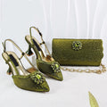 Satin Pumps Rhinestone For Bridal Luxury Matching High Heels and Bag Set