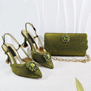 Satin Pumps Rhinestone For Bridal Luxury Matching High Heels and Bag Set