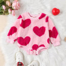 Winter Warm Bodysuits For Baby Girls Fuzzy Rompers Infant Heart Round Neck Long Sleeve Playsuits Jumpsuits