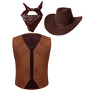 Kids Boys Western Vest with Bandanna and Felt Hat for Carnival Cosplay Themed Party Dress Up