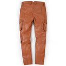 Men Ankle Zip Authentic Leather Pant Lace Up Pockets Trouser