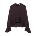 Women Back Bow Lace Up Ruffled Pleated Pullover Blouse Female Chic Lady Shirts