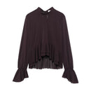 Women Back Bow Lace Up Ruffled Pleated Pullover Blouse Female Chic Lady Shirts