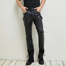 Autumn Mens Motorcycle Riding Windproof Pants Punk Genuine Leather Cargo Pants Long Trousers