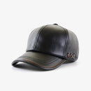 Winter Leather Baseball Hat – Warm Zipper Cap for Men & Women, Black & Bone