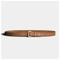 Brown leather belt with a gold buckle on a white background, Obroi