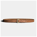 Brown leather belt with a gold buckle on a white background, Obroi