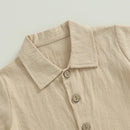 Summer Kids Girl Outfits Solid Color Tops Turn-Down Collar Shirts Elastic Waist Shorts