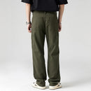 Person wearing olive green cargo pants on a white background, Obroi