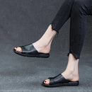 Women Genuine Leather Slippers Summer Slip On Outside Casual Sole Retro Women Flat Slippers