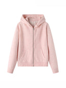 Hooded Plush Jacket Coat Spring Ladies Long Sleeves Vintage Women Chic Outwears