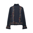 Fall New Women Long Sleeve Stand Collar Layered Decor Shirt