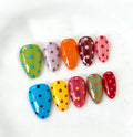 10pcs Handmade Brown Pink Polka Dot Press on Nails Almond Full Cover Wearable Reusable Sweet False Nails