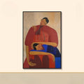 Framed artwork of two people embracing on a beige wall, Obroi