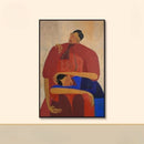 Framed artwork of two people embracing on a beige wall, Obroi