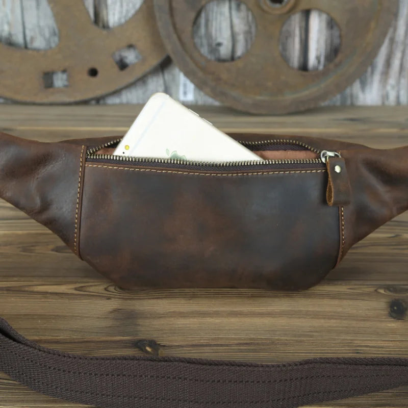 Retro Men's Leather Waist Wrap with Crossbody Bag Leather Outdoor Sports Cycling Men's Bag