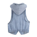 Women's Spring and Autumn Slim Fit Short Hooded Denim Jacket