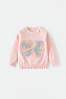 Children Autumn Clothes Baby Girls Sequin Butterfly Pullover Knitwear Tops Kids Cotton Warm Sweater