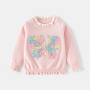 Children Autumn Clothes Baby Girls Sequin Butterfly Pullover Knitwear Tops Kids Cotton Warm Sweater