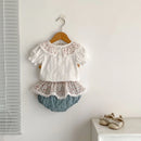 Baby Clothes Summer Set Cute Collar Short Sleeved Top Bag Fart Skirt Pants Girls Two-piece Set