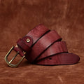 Genuine Leather Belt for Men Thick Copper Buckle Jeans Casual Belts Waistband Retro