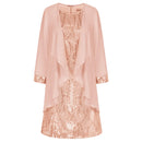 Evening Dresses Women 2pcs Set Outfits Sleeveless Crew Neck Sequined Dress