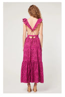 Ruffles Summer Open Back Maxi Long Dress Embroidery Hollow Out