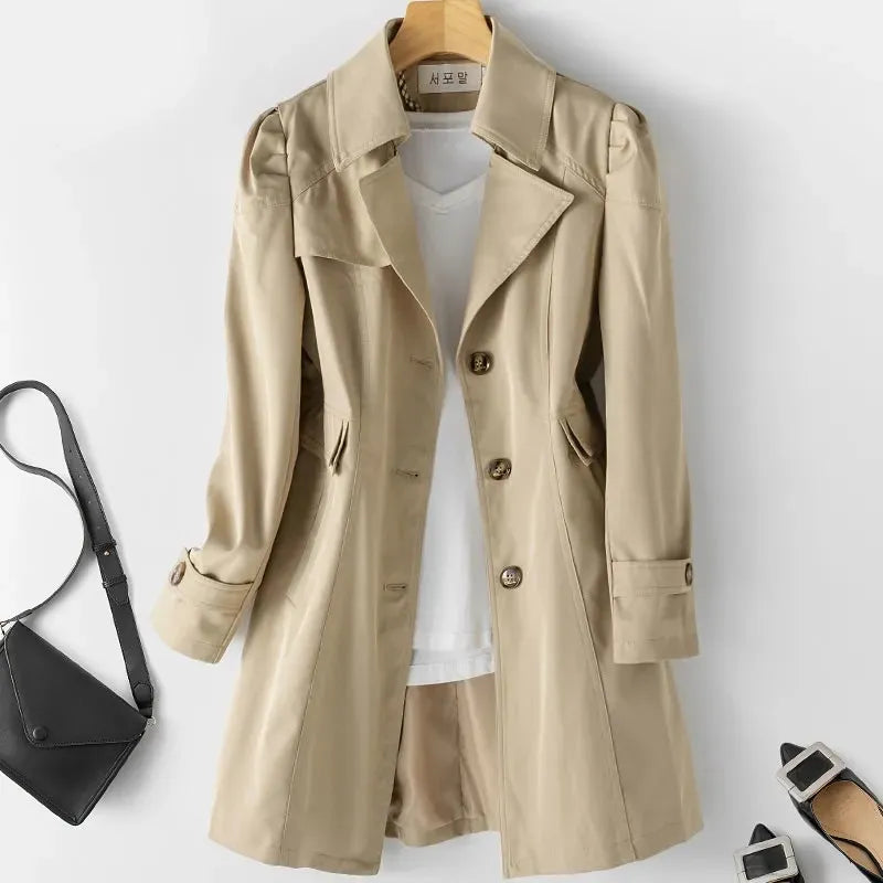 Spring Autumn Trench Coat Woman Single-breasted Mid-Long Women Trench Coat Overcoat Windbreaker Female