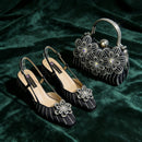 Shoes and Bag Ladies Heel Decoration Pure Elegant Flower Wedding Shoes and Bag Full Rhinestone Handbag