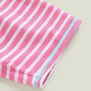 Kids Girls Swimsuit Short Sleeve Cartoon Horse T-shirt with Striped Shorts and Swimming Hat Children Bathing Suit