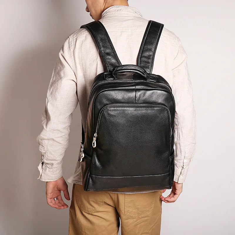 European and American men's leather handbag large capacity computer backpack women's top layer travel backpack