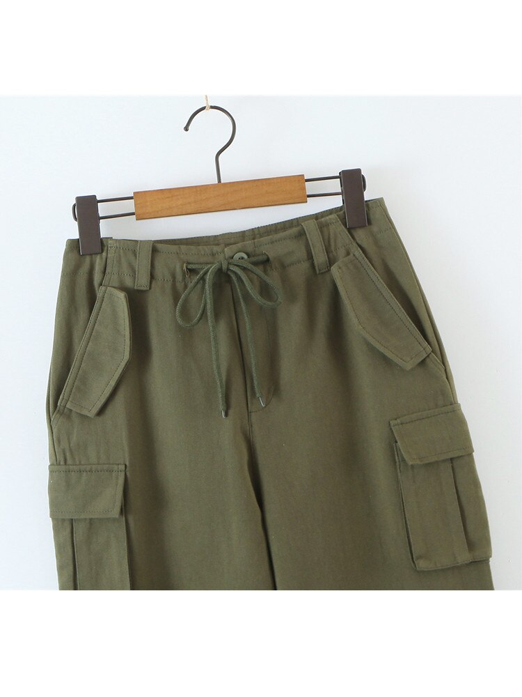 American Vintage Cargo Pants Autumn Street High Waist Loose Pocket Decoration Wide Leg Casual Pants Woman
