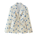 White blazer with blue floral pattern on a white background, Obroi