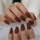 Close-up of hands with dark brown nail polish on a blurred background ,Obroi
